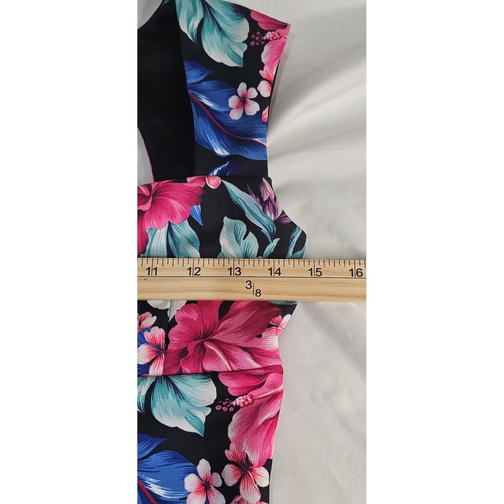 Venus Floral Tropical Hibiscus Sheath Dress Black Pink Blue Size 2 Cutout Back - Picture 6 of 7